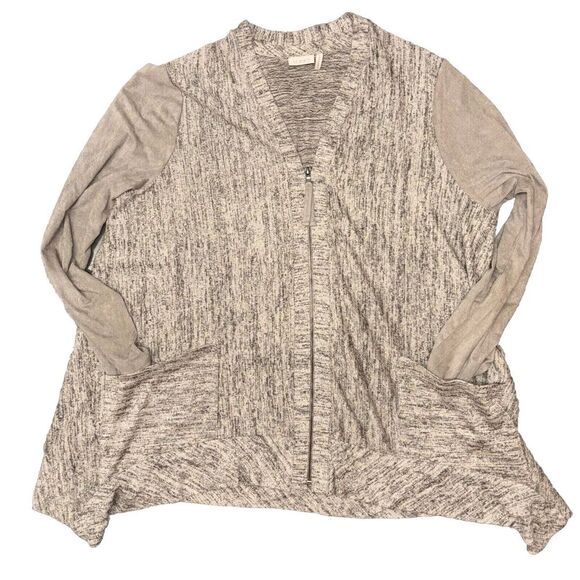 LOGO BY LORI GOLDSTEIN KNIT CARDIGAN FAUX SUEDE SZ XL‎ Lagenlook Layer Grunge - Picture 3 of 9